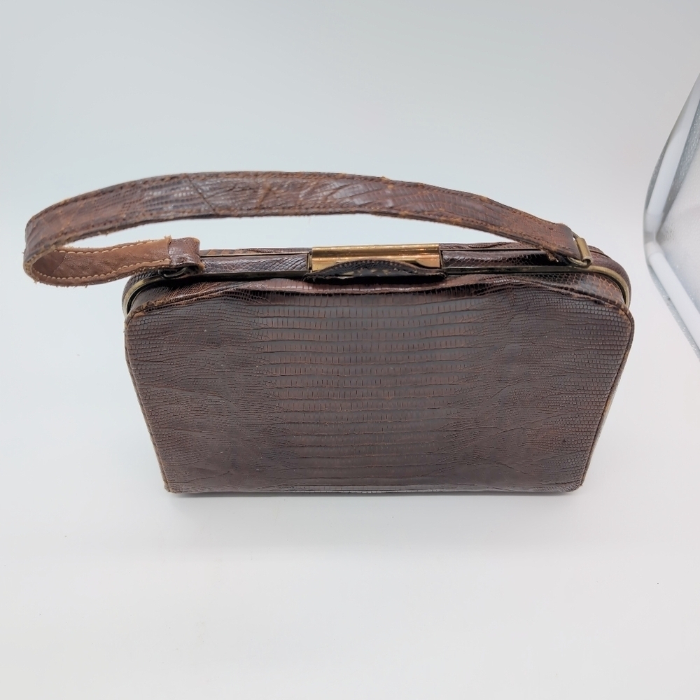 Deitsch Brown Lizard Reptile Leather Handbag 1950s Vintage - Picture 2 of 9